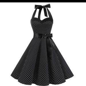 Rockabilly black polkadot halter dress new  XXL